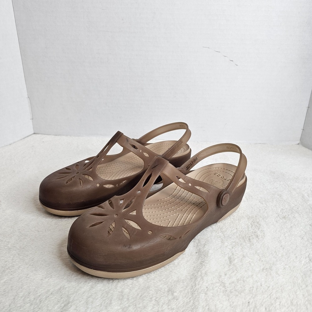 Crocs Isabella Clogs Platform Mary Jane Cutout Gold Brown Comfort Women's Size 9